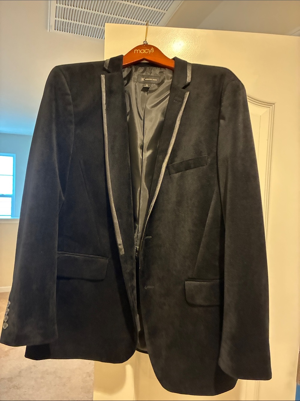INC International Concepts Black Velvet Blazer with Satin Trim